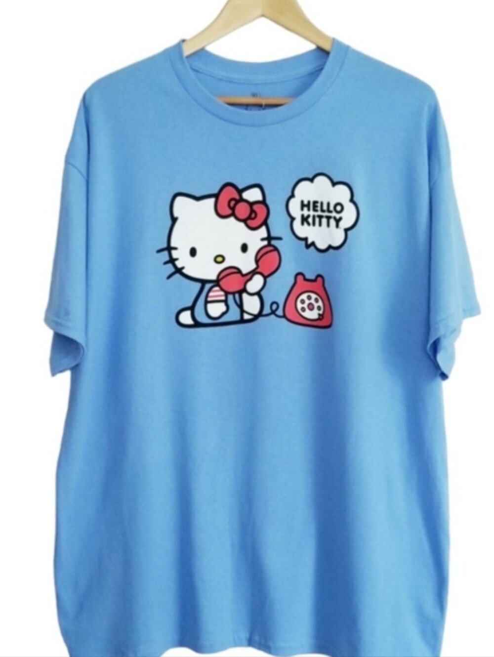NEW Hello Kitty Blue Tee Shirt with Telephone Graphic Print NWOT